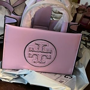 Tory Burch Mini Ellie Biotote in Bright Amethyst. Size: 7.3in x 4.9in x 2.8in